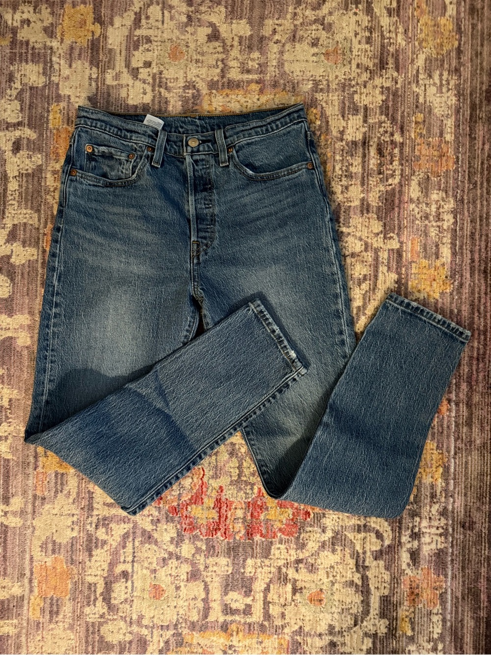 Levi's light blue denim high-rise straight jeans - Picture 1 of 5